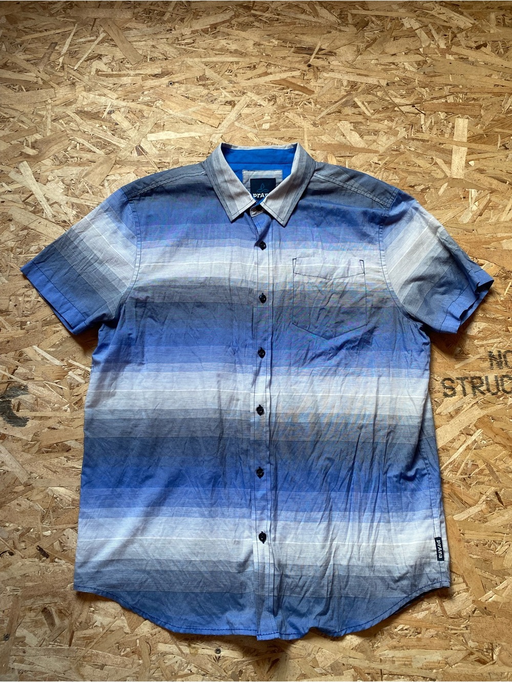 Men's PrAna Short Sleeve Striped Blue Gradient Button-Up Shirt